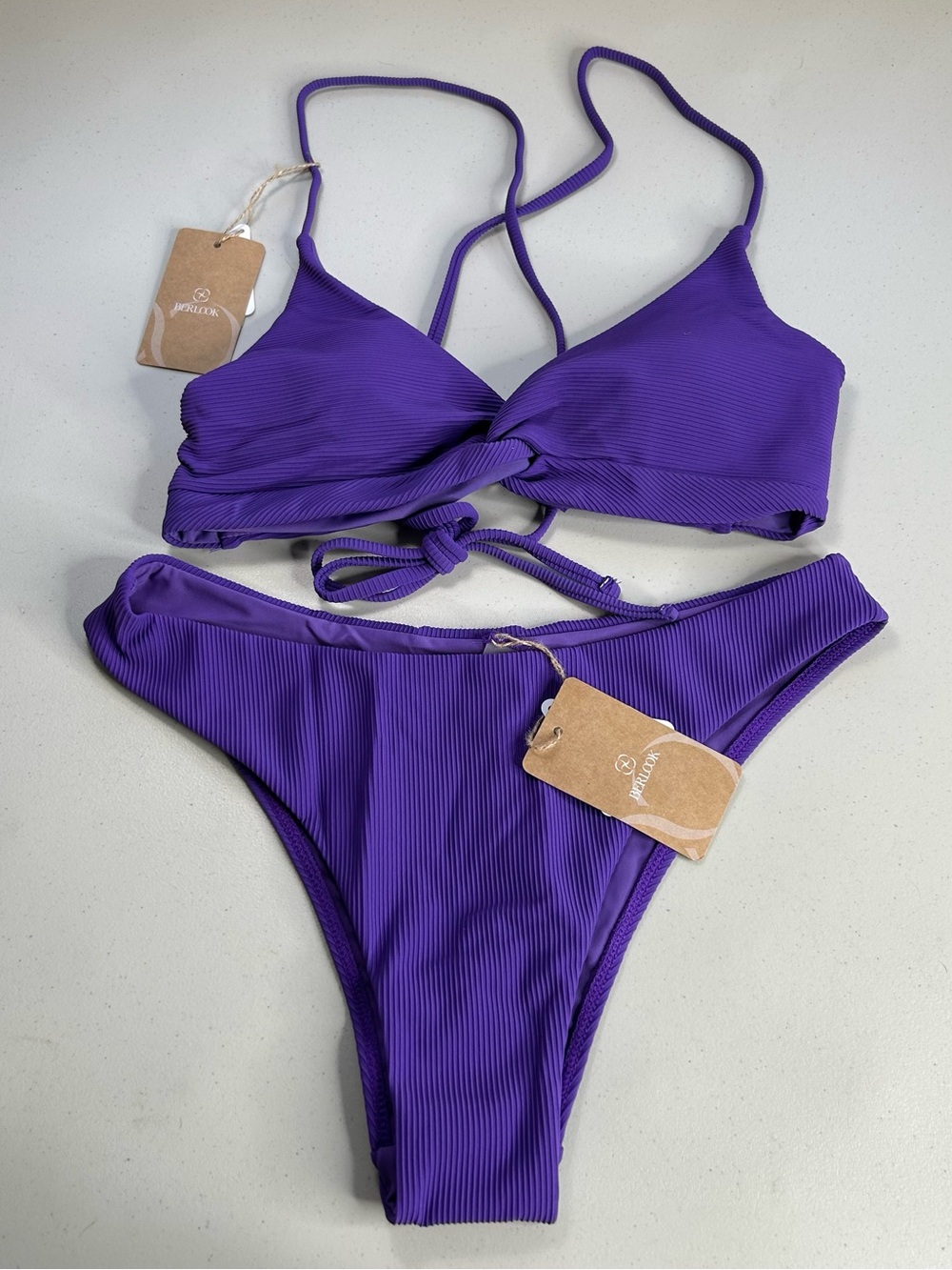 Berlook Bikini Set Large Purple Twist Cross Back New Swimsuit